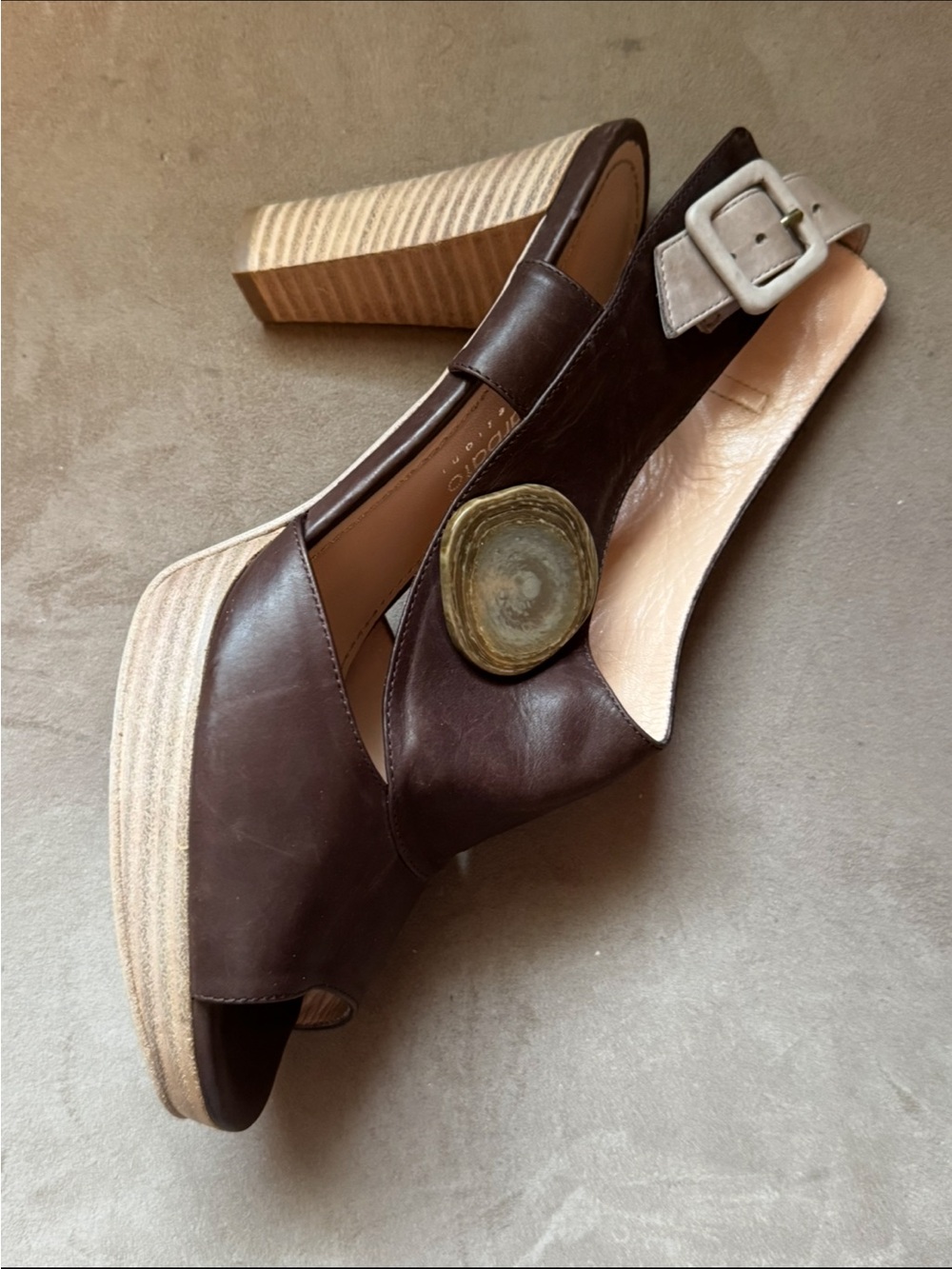 Antonio Barbuto Dark Brown Leather Slingbacks with Buckle Accent